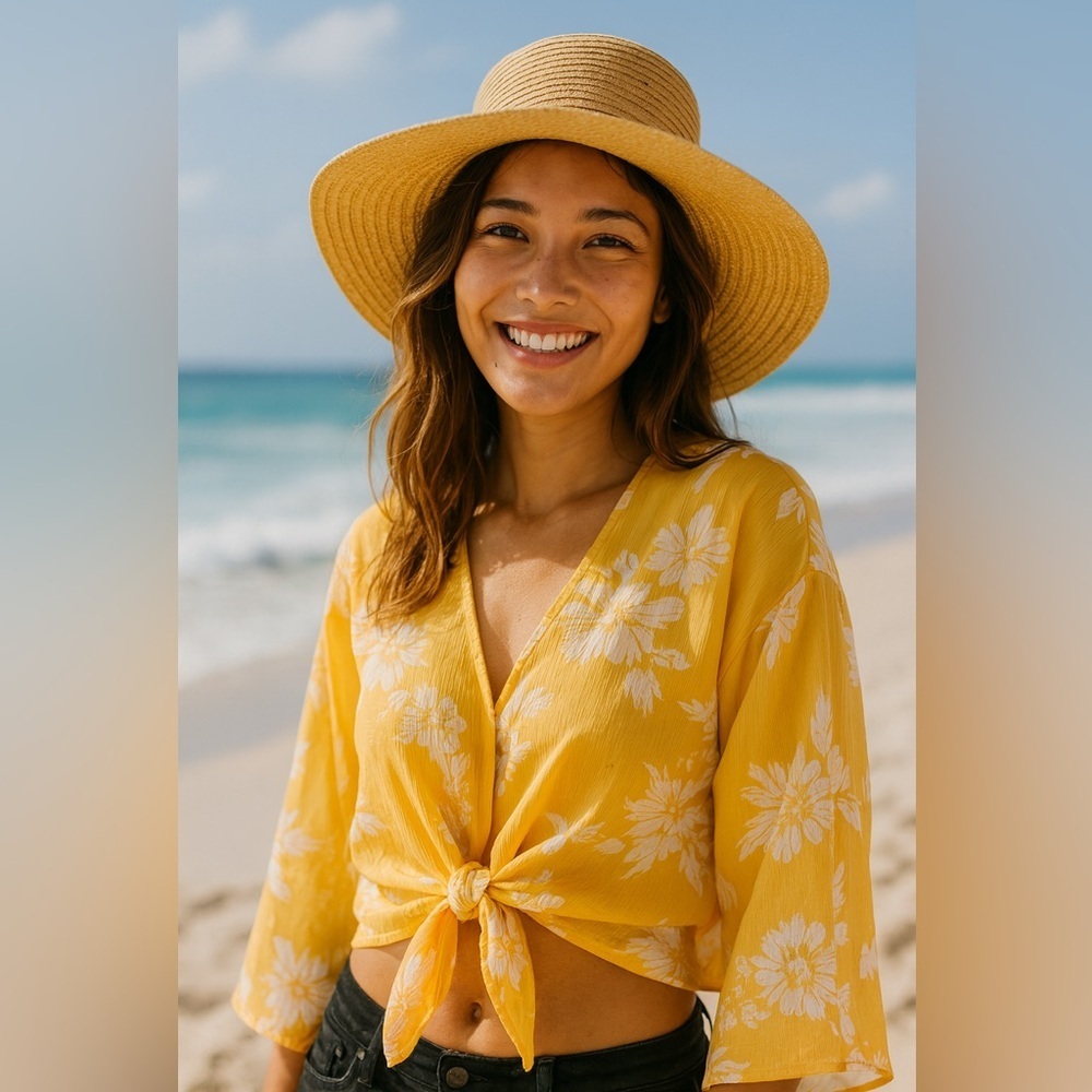 FAVLUX Yellow Floral Women's Swim Cover-Up